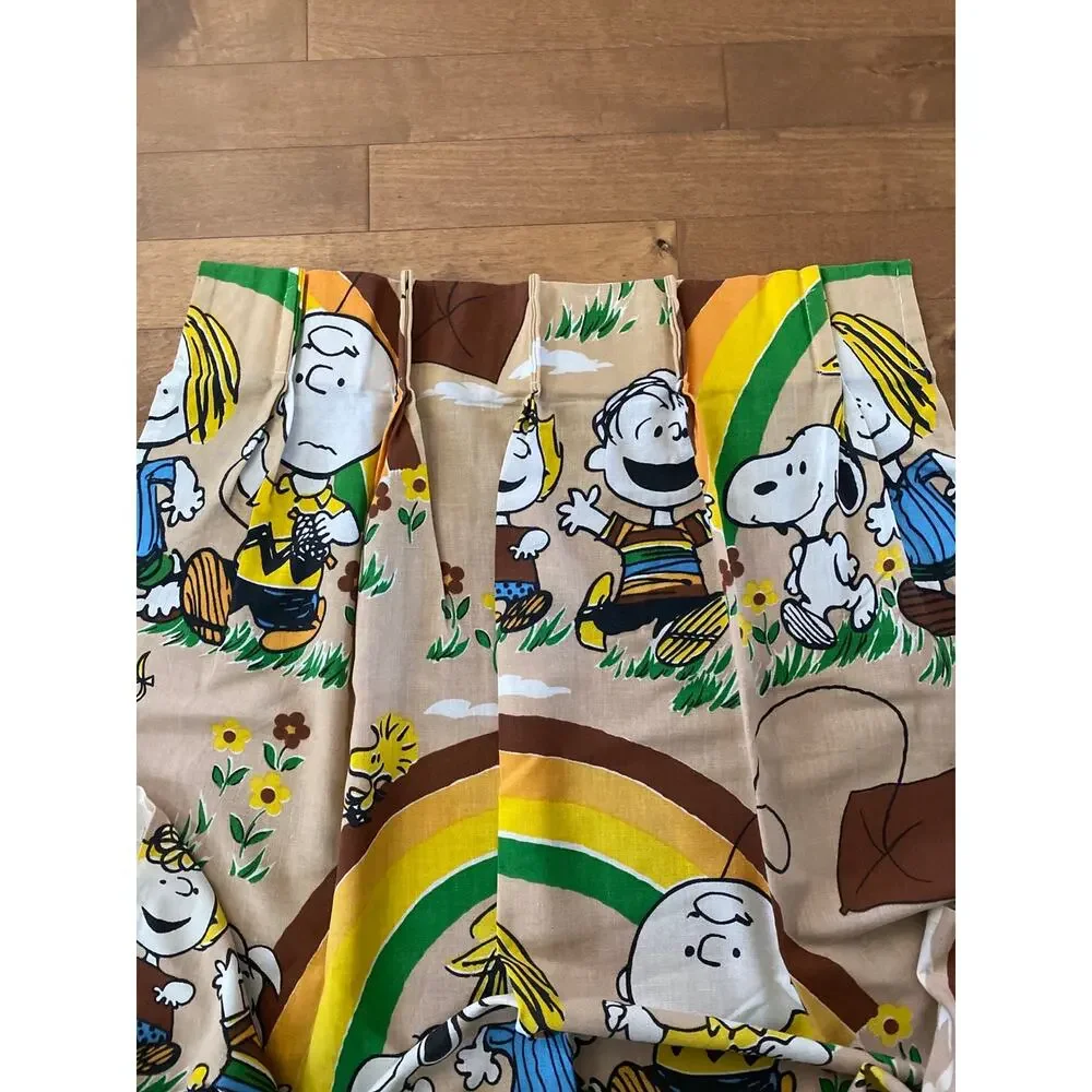 Vintage 70s Peanuts Charlie Brown Snoopy Pinch Pleat Drapes Set of 2 – 61” Long